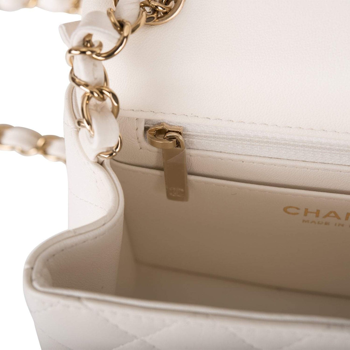 Chanel White Quilted Lambskin Square Mini Classic Flap Bag Light Gold Hardware