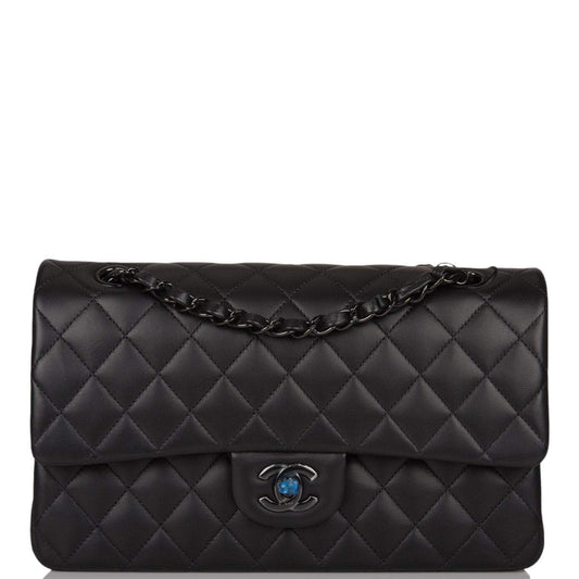 Chanel SO Black Lambskin Quilted Medium Classic Double Flap Bag Black Hardware