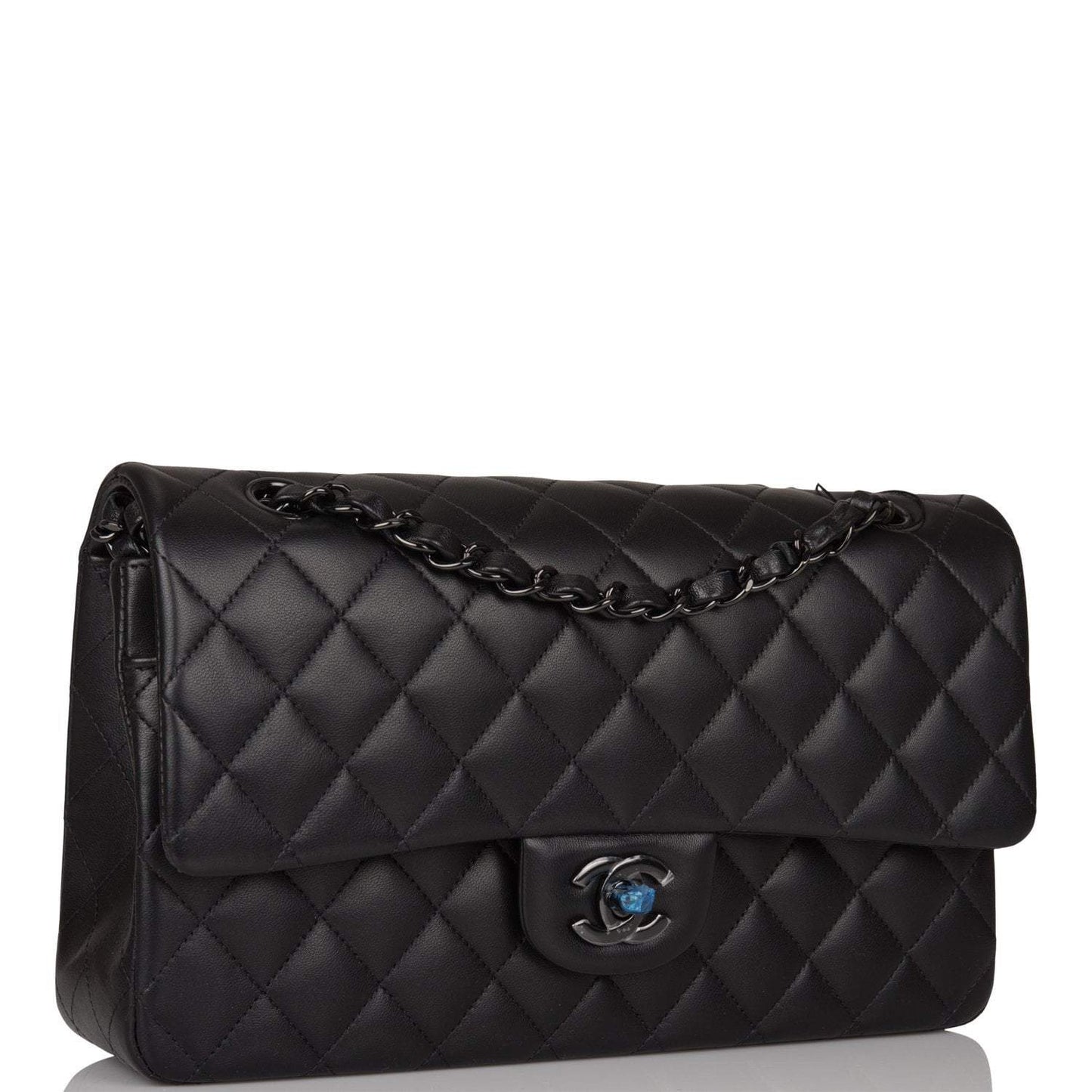 Chanel SO Black Lambskin Quilted Medium Classic Double Flap Bag Black Hardware