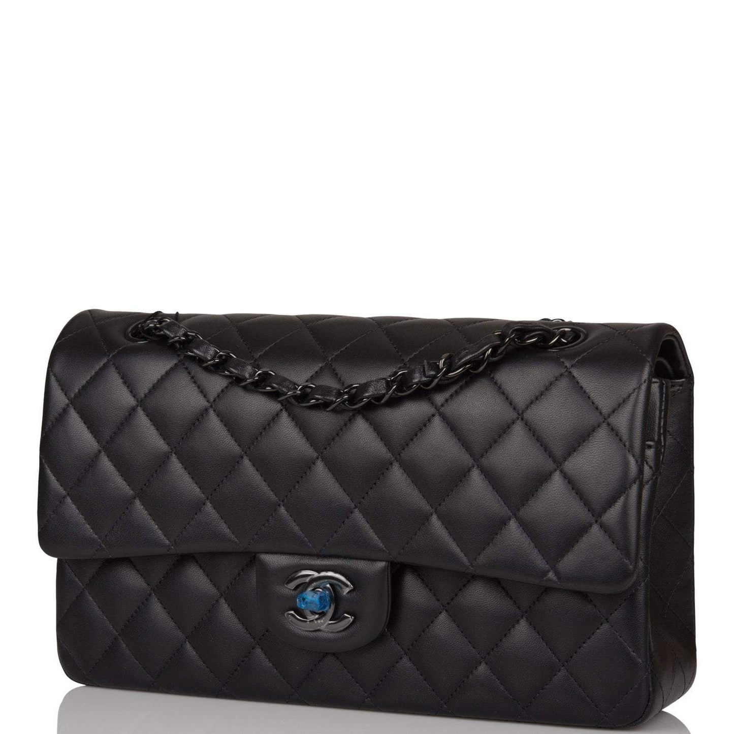 Chanel SO Black Lambskin Quilted Medium Classic Double Flap Bag Black Hardware