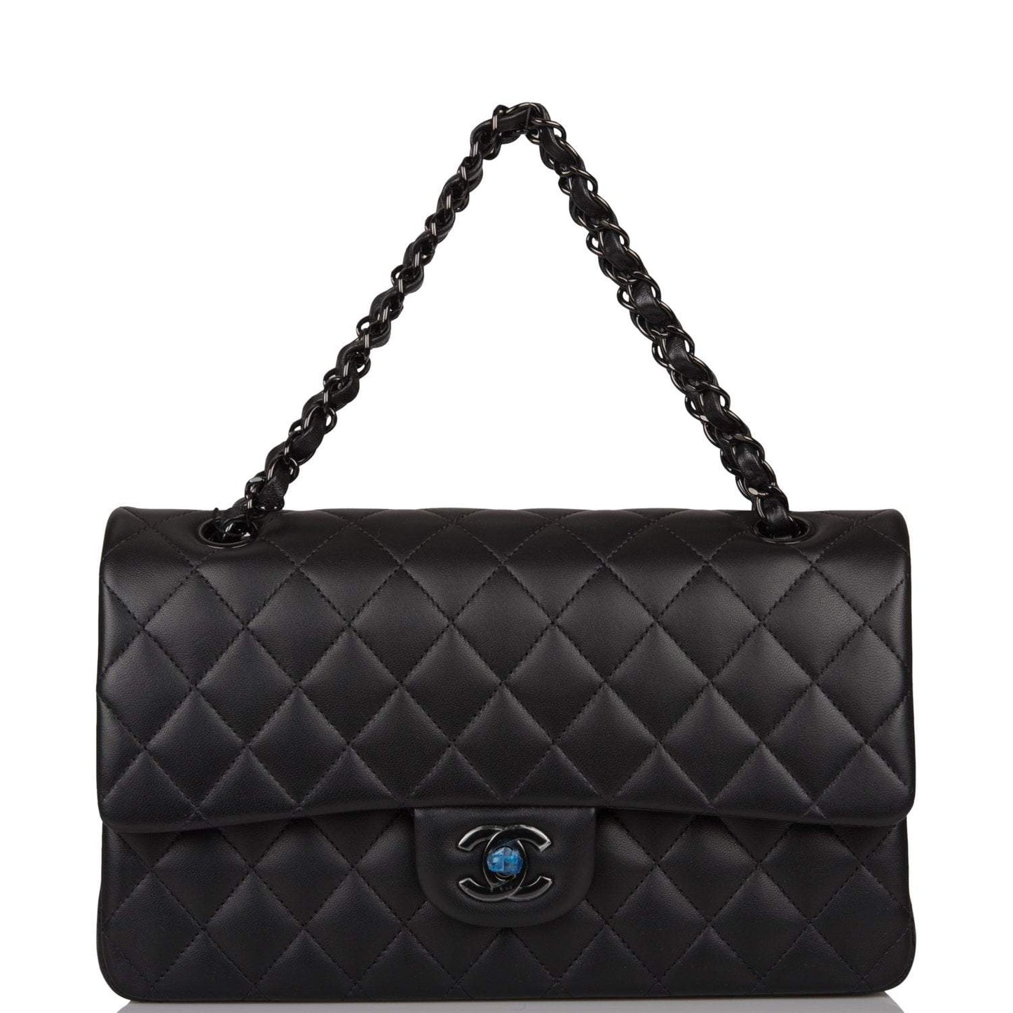 Chanel SO Black Lambskin Quilted Medium Classic Double Flap Bag Black Hardware