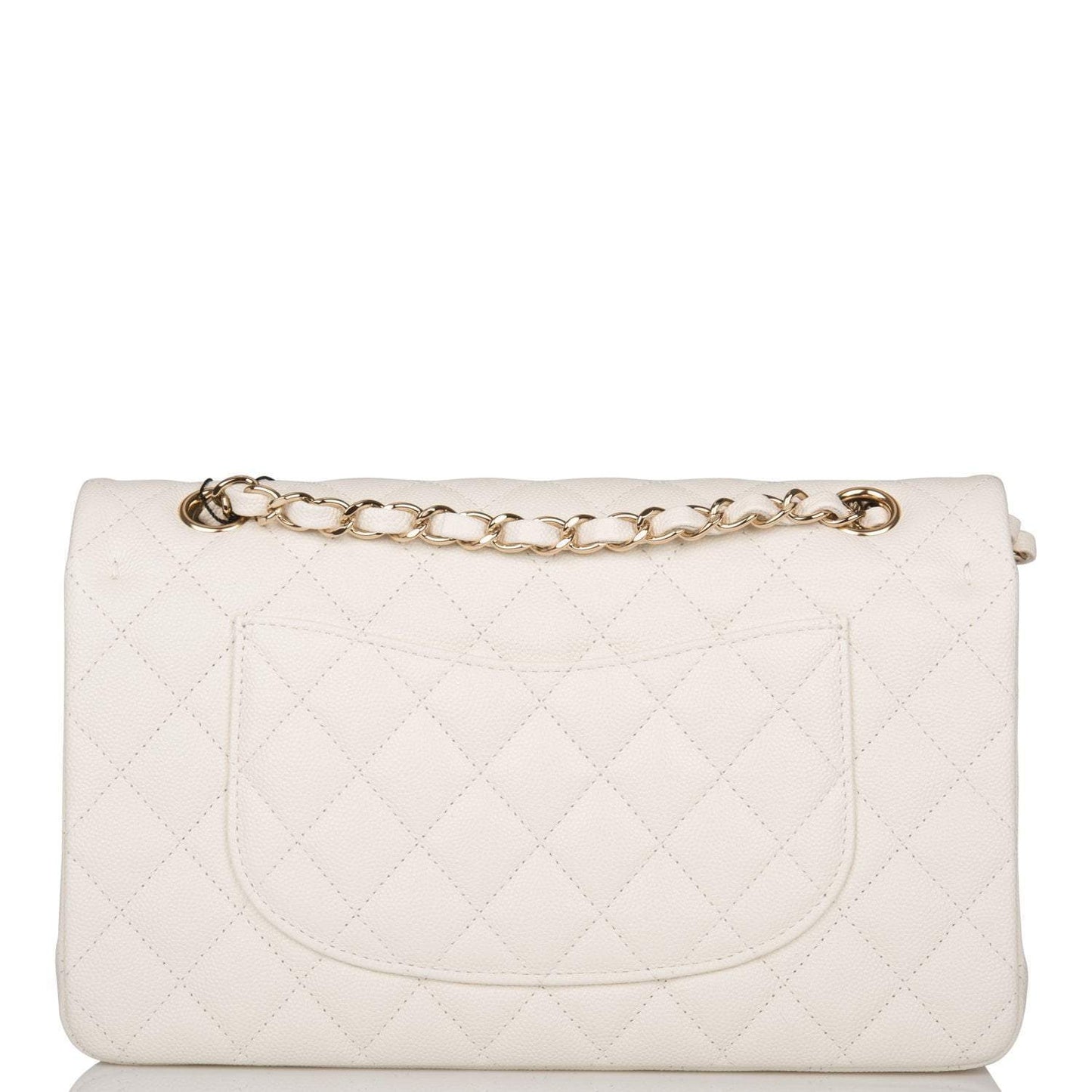 Chanel White Quilted Caviar Medium Classic Double Flap Bag Light Gold Hardware