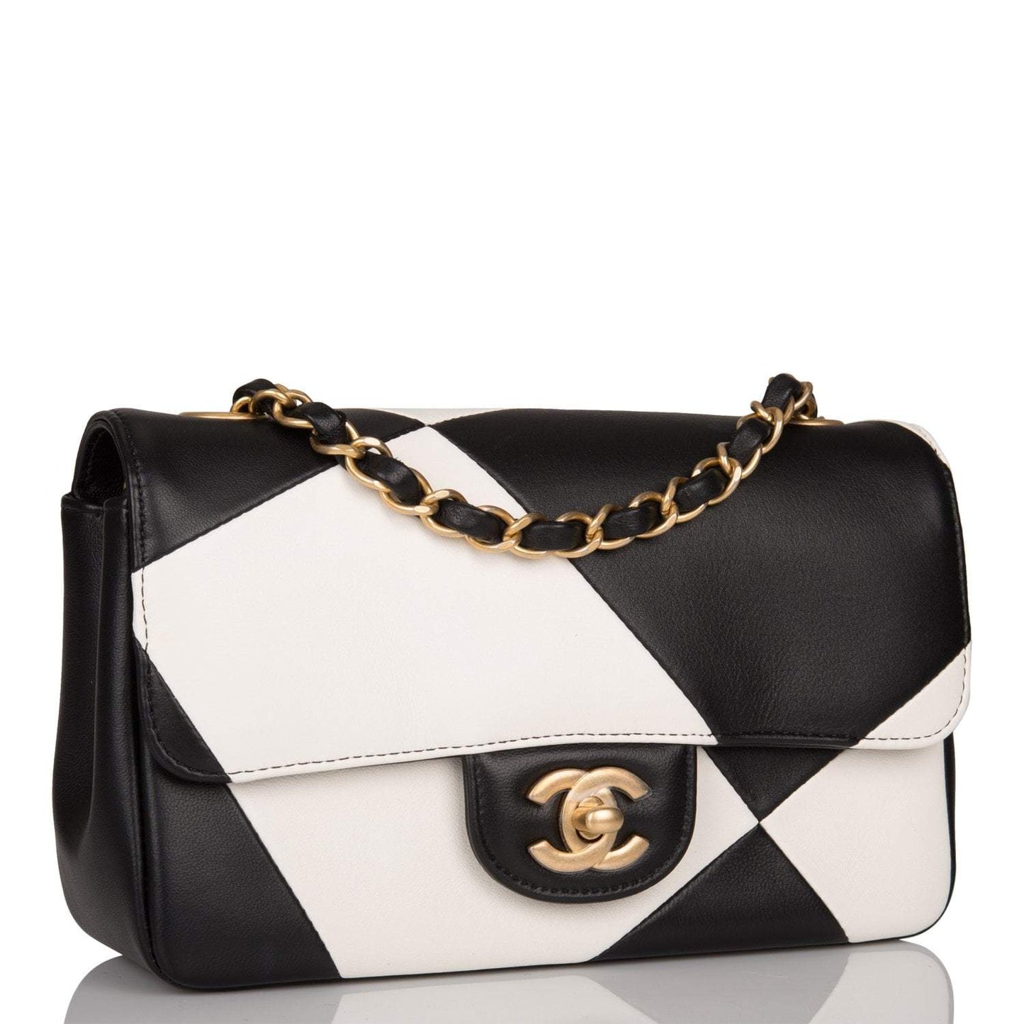 Chanel White and Black Geometric Lambskin Rectangular Mini Classic Flap Bag Antique Gold Hardware