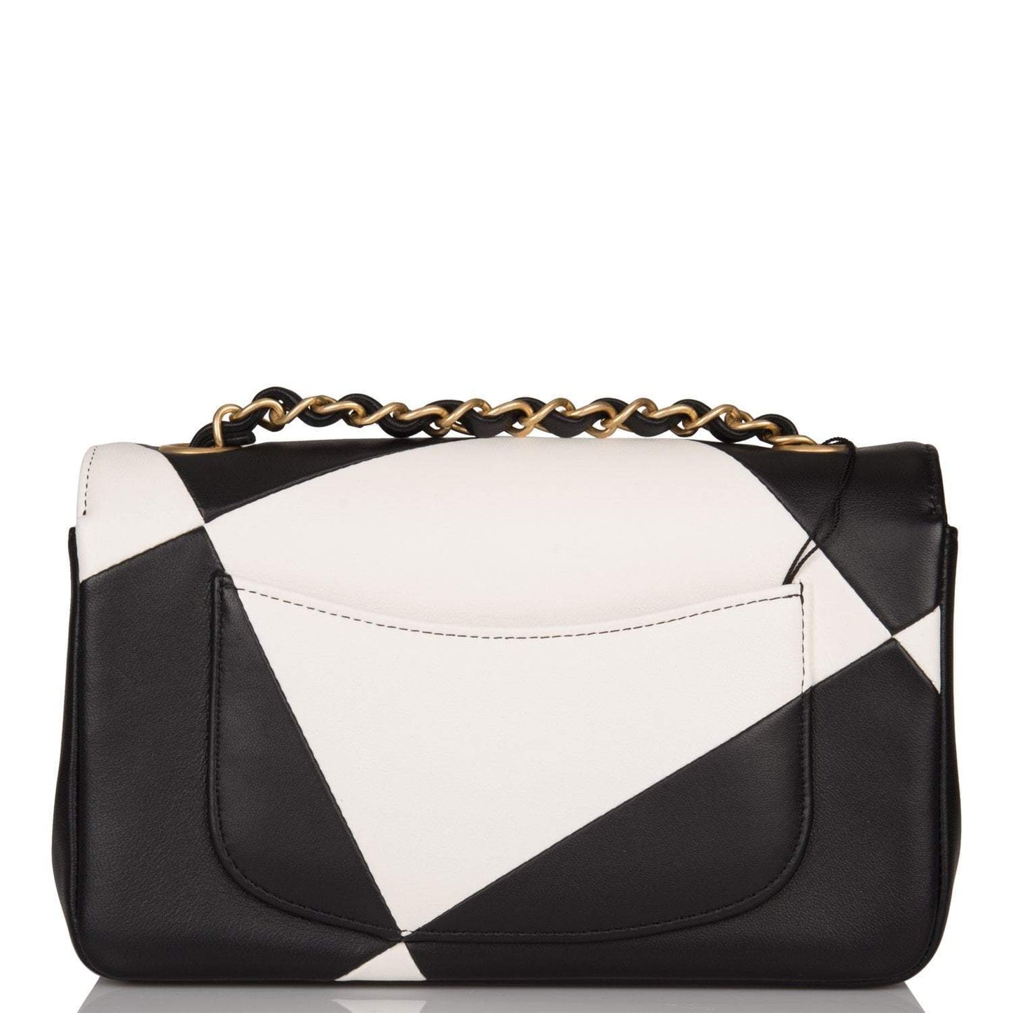 Chanel White and Black Geometric Lambskin Rectangular Mini Classic Flap Bag Antique Gold Hardware