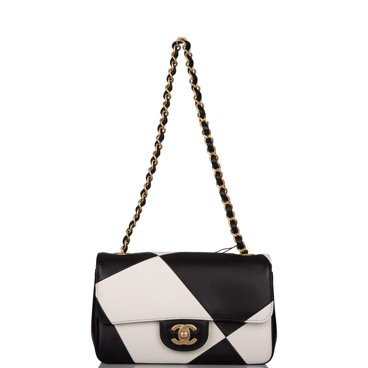 Chanel White and Black Geometric Lambskin Rectangular Mini Classic Flap Bag Antique Gold Hardware