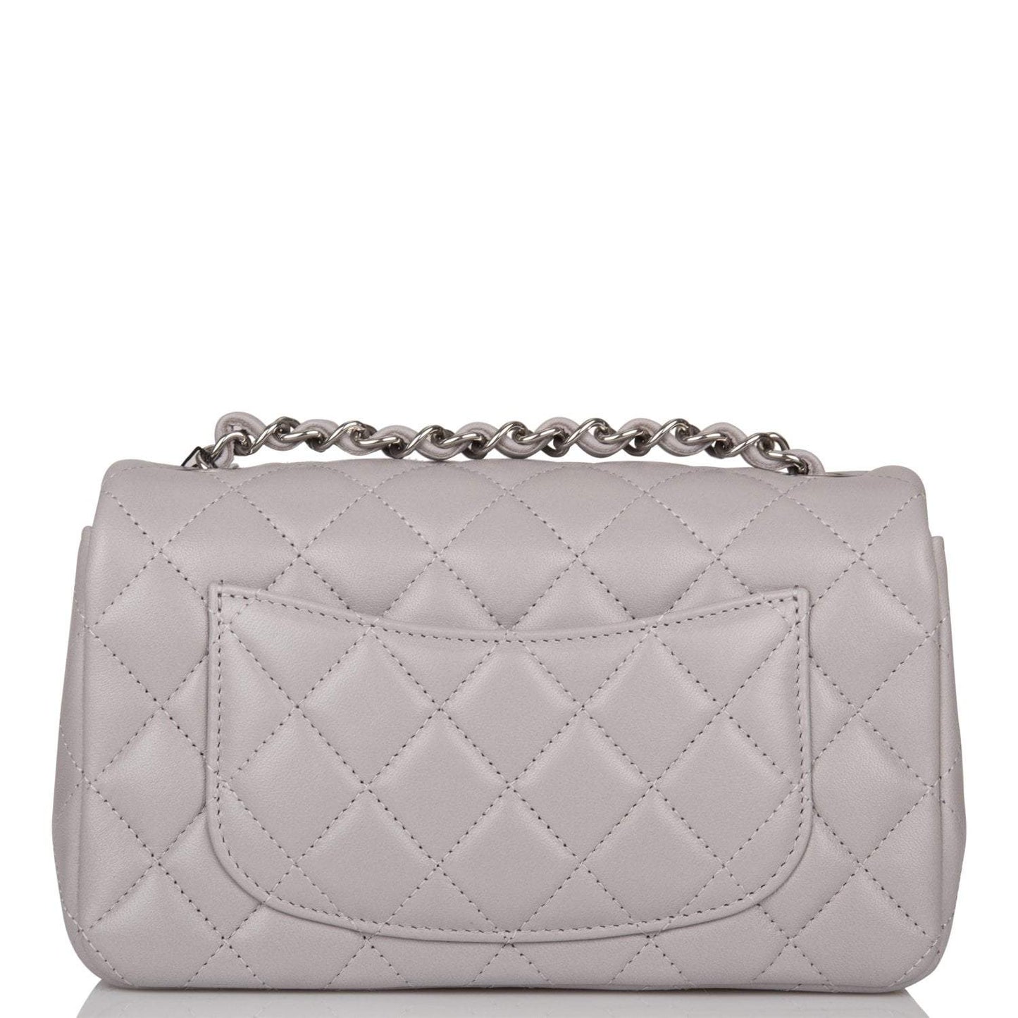 Chanel Light Grey Quilted Lambskin Rectangular Mini Classic Flap Bag Silver Hardware