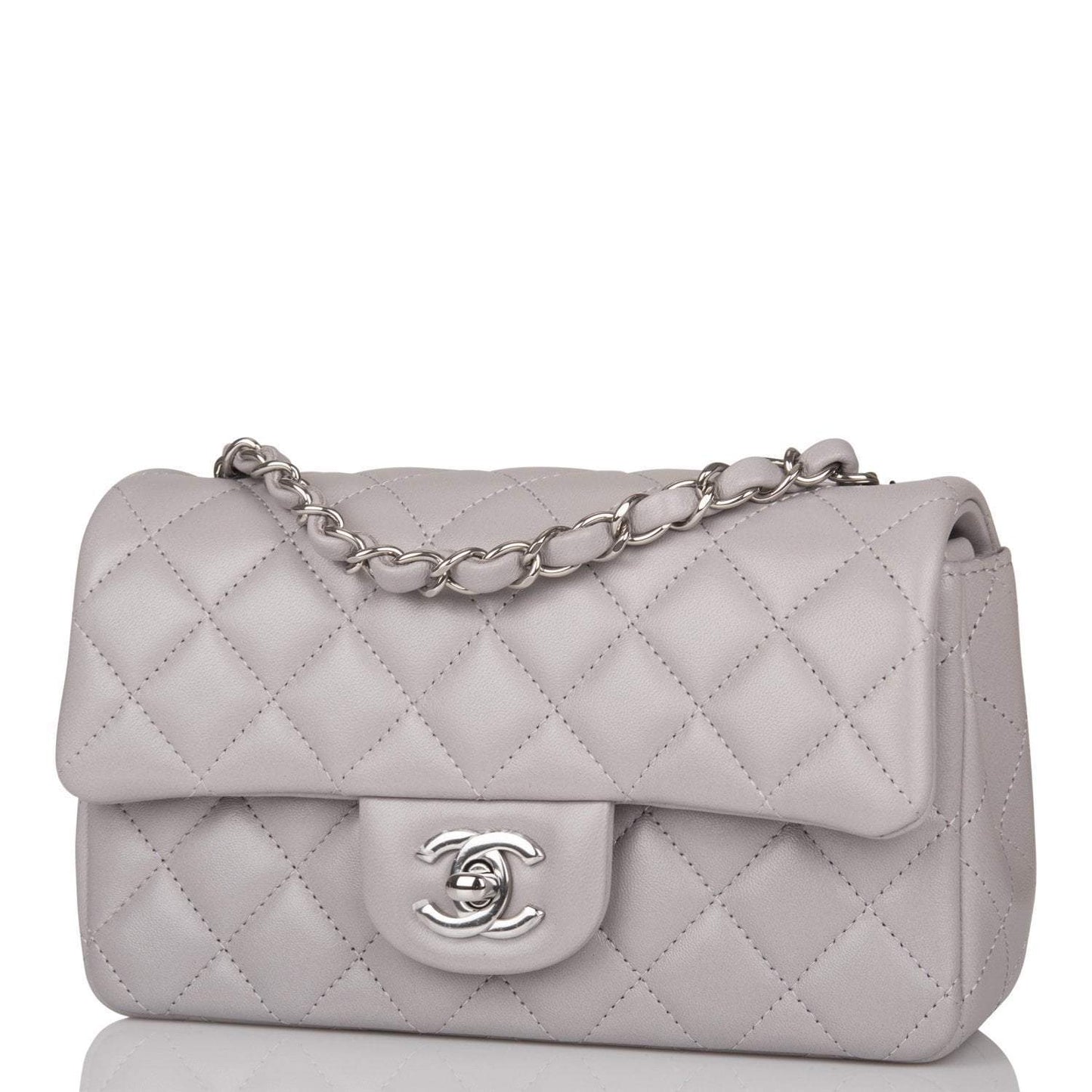 Chanel Light Grey Quilted Lambskin Rectangular Mini Classic Flap Bag Silver Hardware