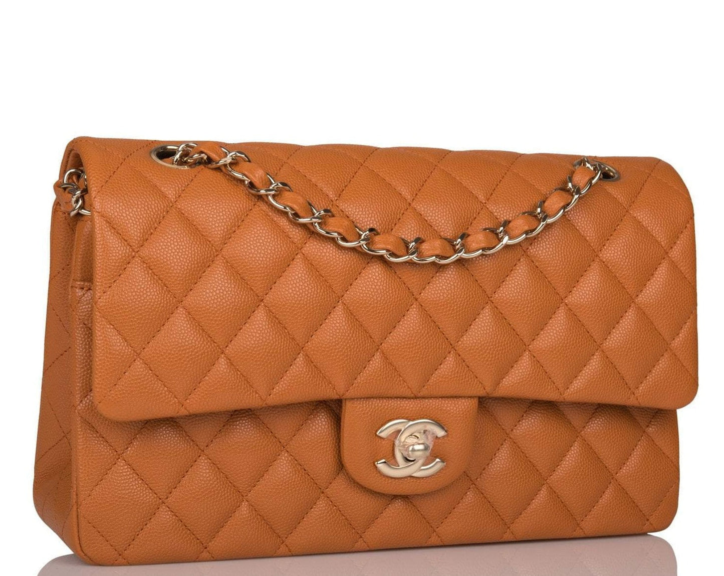 Chanel Caramel Brown Quilted Caviar Medium Classic Double Flap Bag Light Gold Hardware