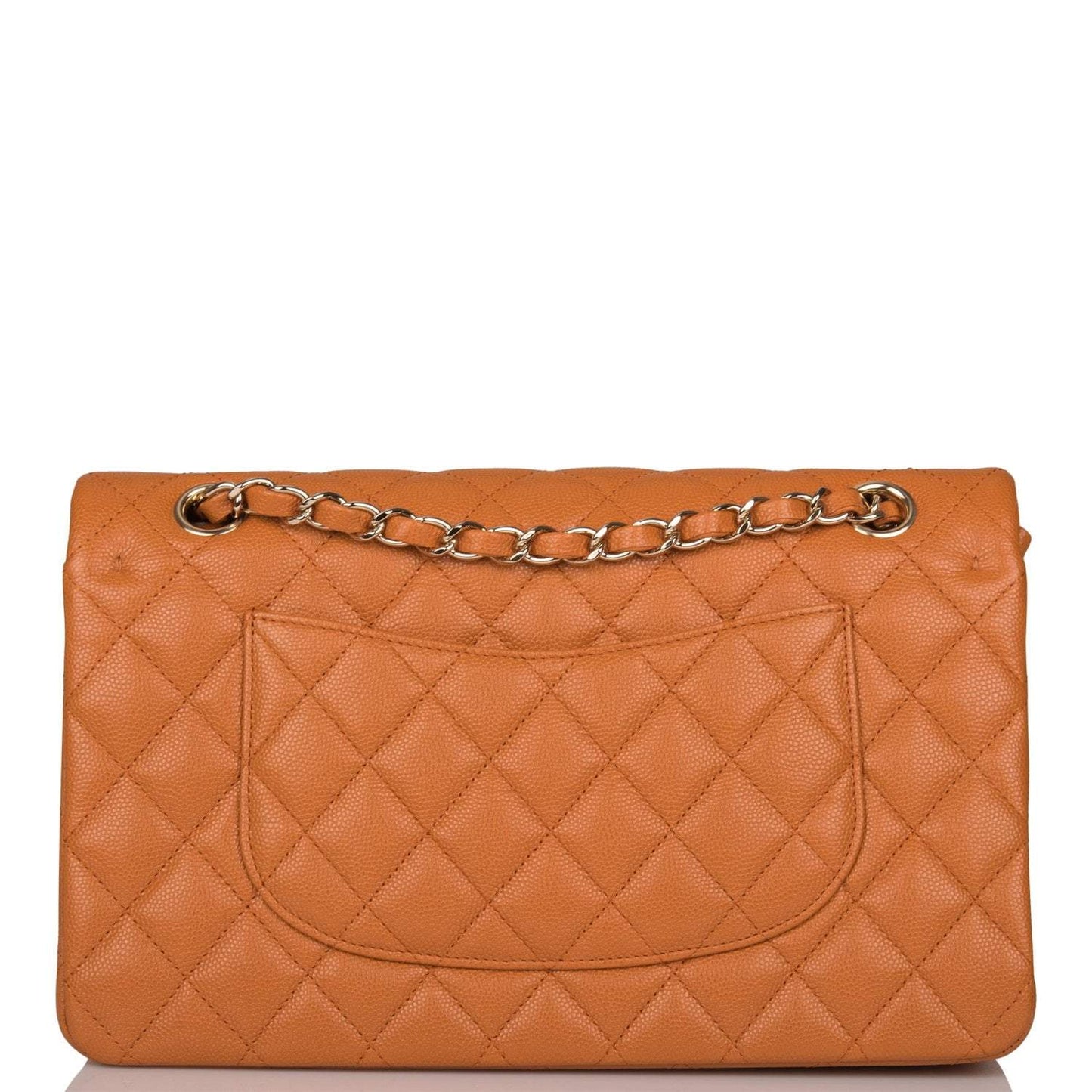 Chanel Caramel Brown Quilted Caviar Medium Classic Double Flap Bag Light Gold Hardware