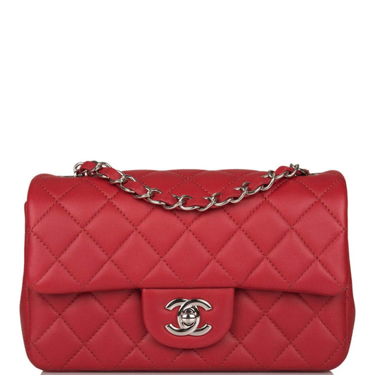 Chanel Mini Rectangular Flap Bag Red Lambskin Silver Hardware