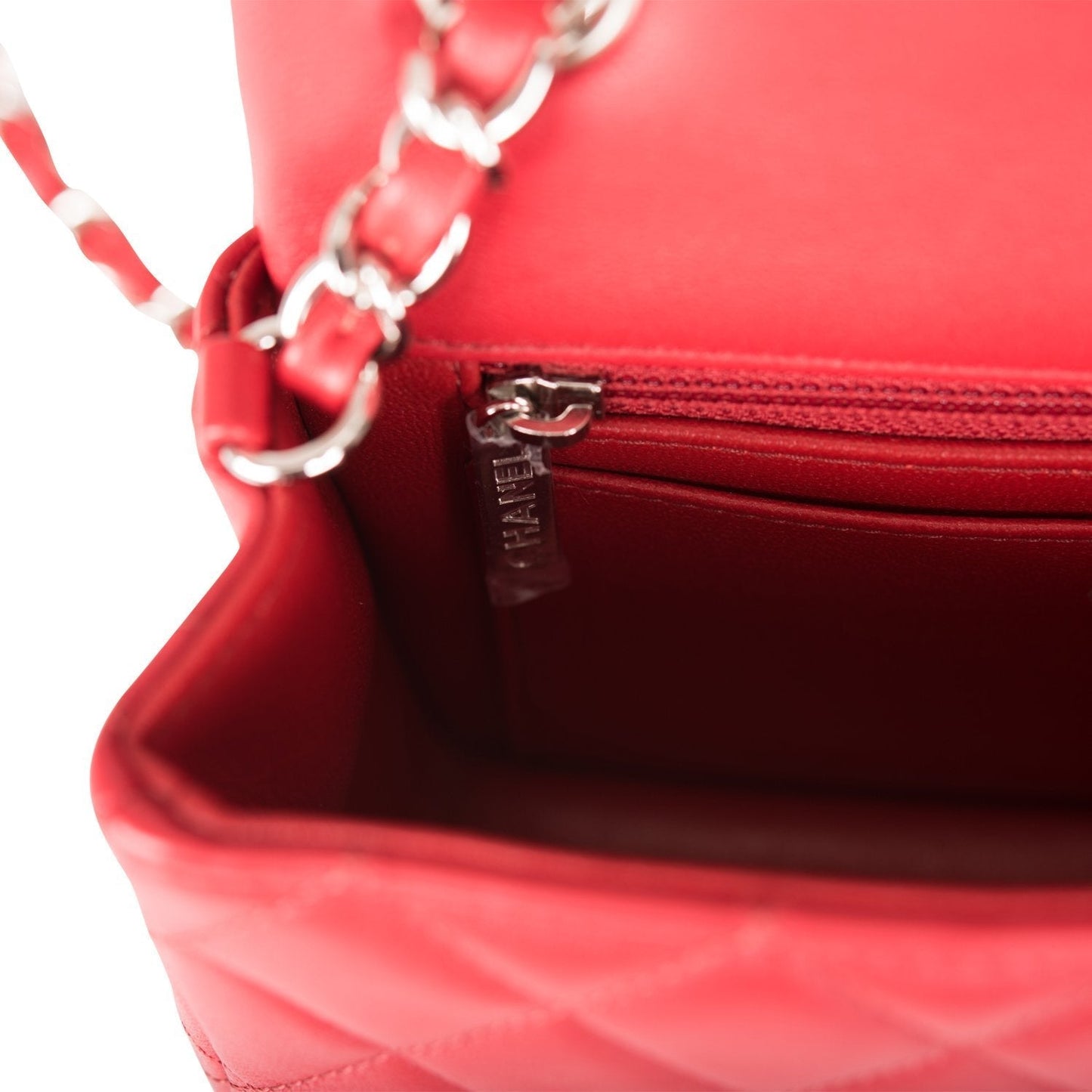 Chanel Mini Rectangular Flap Bag Red Lambskin Silver Hardware