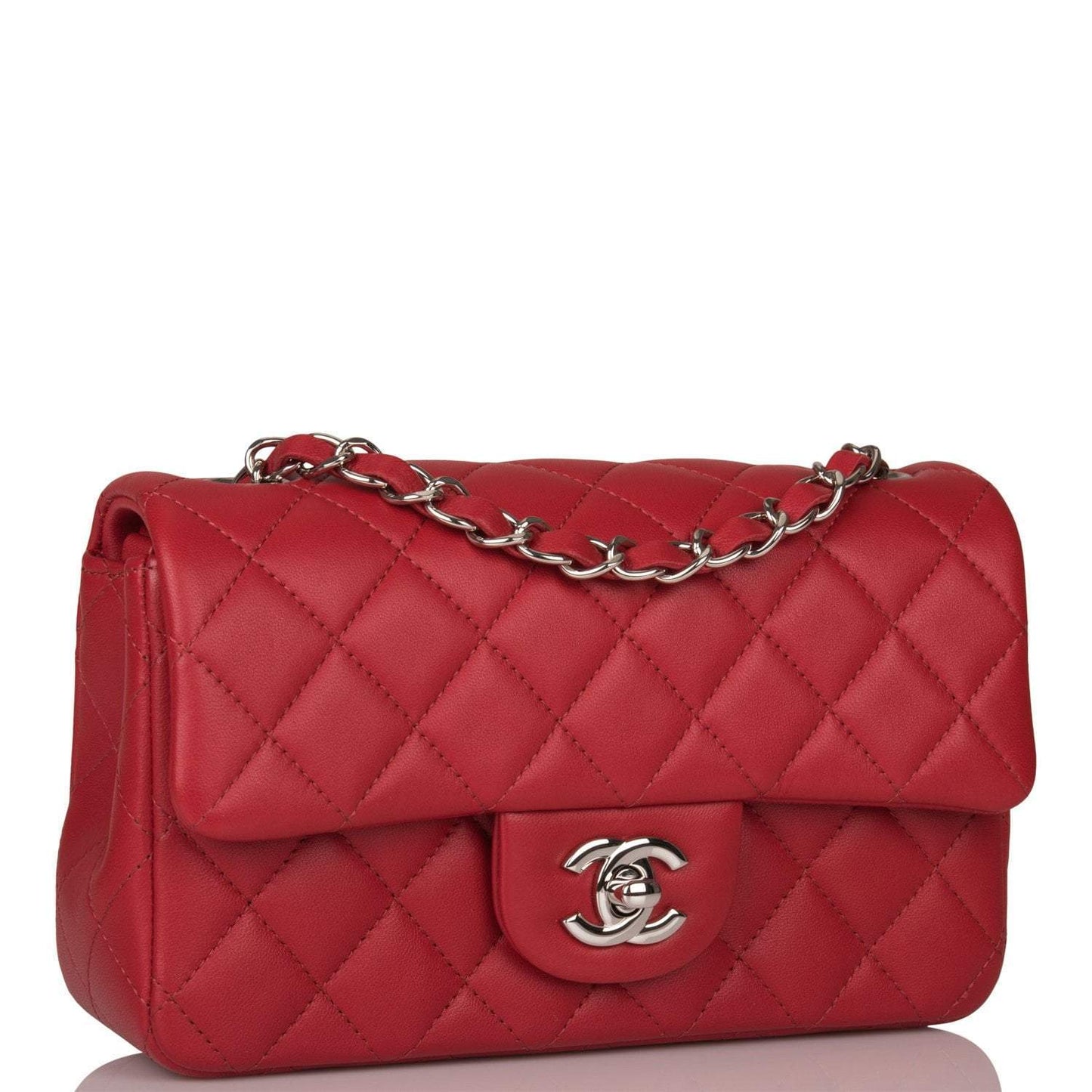 Chanel Mini Rectangular Flap Bag Red Lambskin Silver Hardware