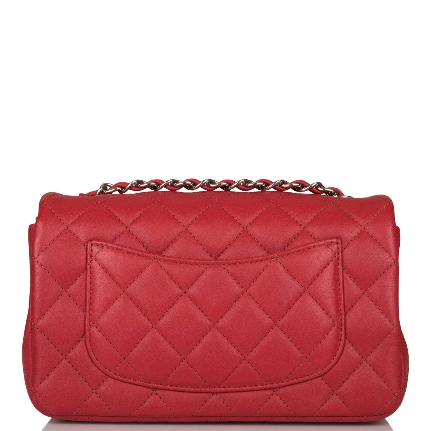 Chanel Mini Rectangular Flap Bag Red Lambskin Silver Hardware