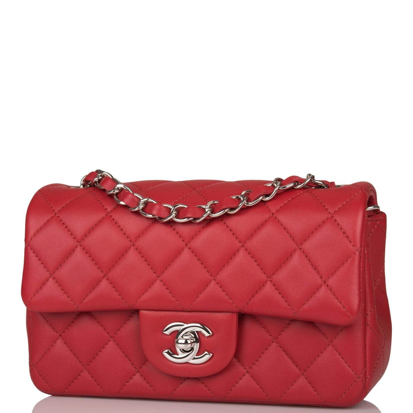 Chanel Mini Rectangular Flap Bag Red Lambskin Silver Hardware