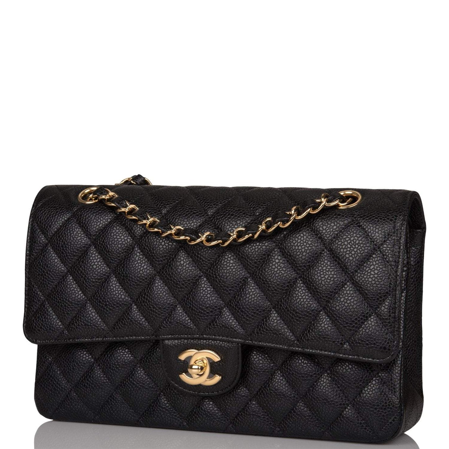 Chanel Medium Classic Double Flap Bag Black Quilted Caviar Gold Hardware