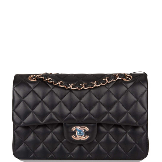 Chanel Small Classic Double Flap Bag Black Lambskin Rose Gold Hardware