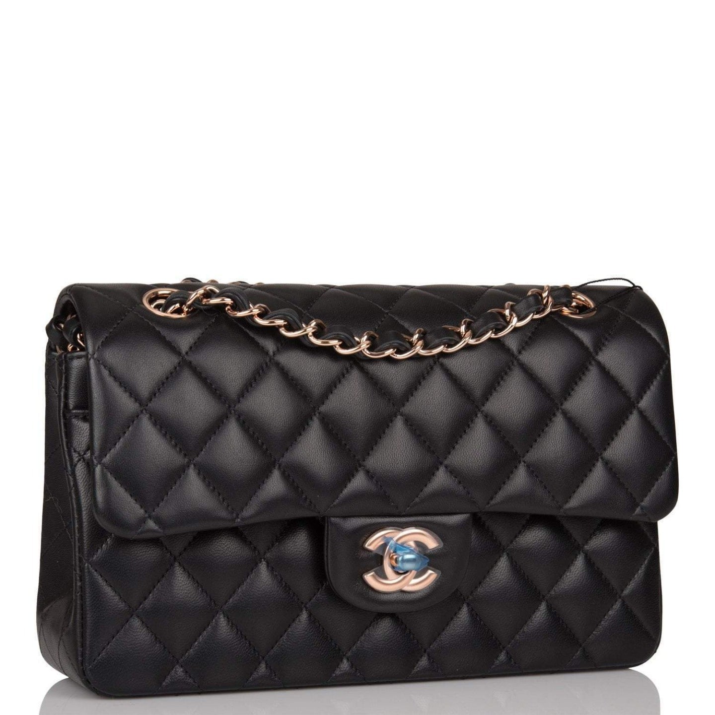 Chanel Small Classic Double Flap Bag Black Lambskin Rose Gold Hardware