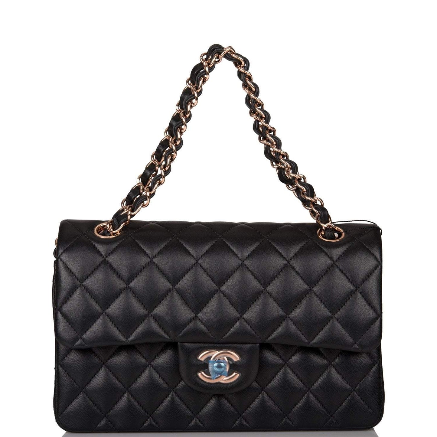 Chanel Small Classic Double Flap Bag Black Lambskin Rose Gold Hardware