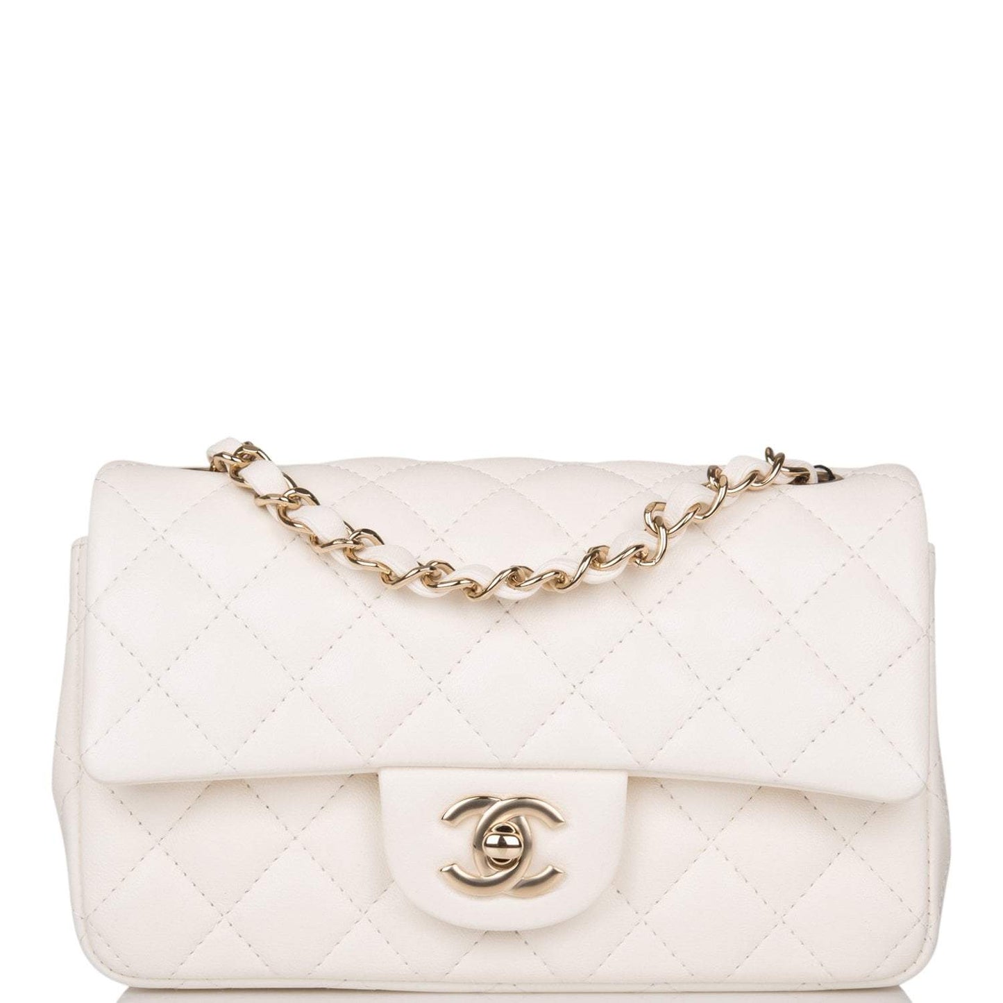 Chanel White Quilted Lambskin Rectangular Mini Classic Flap Bag Light Gold Hardware