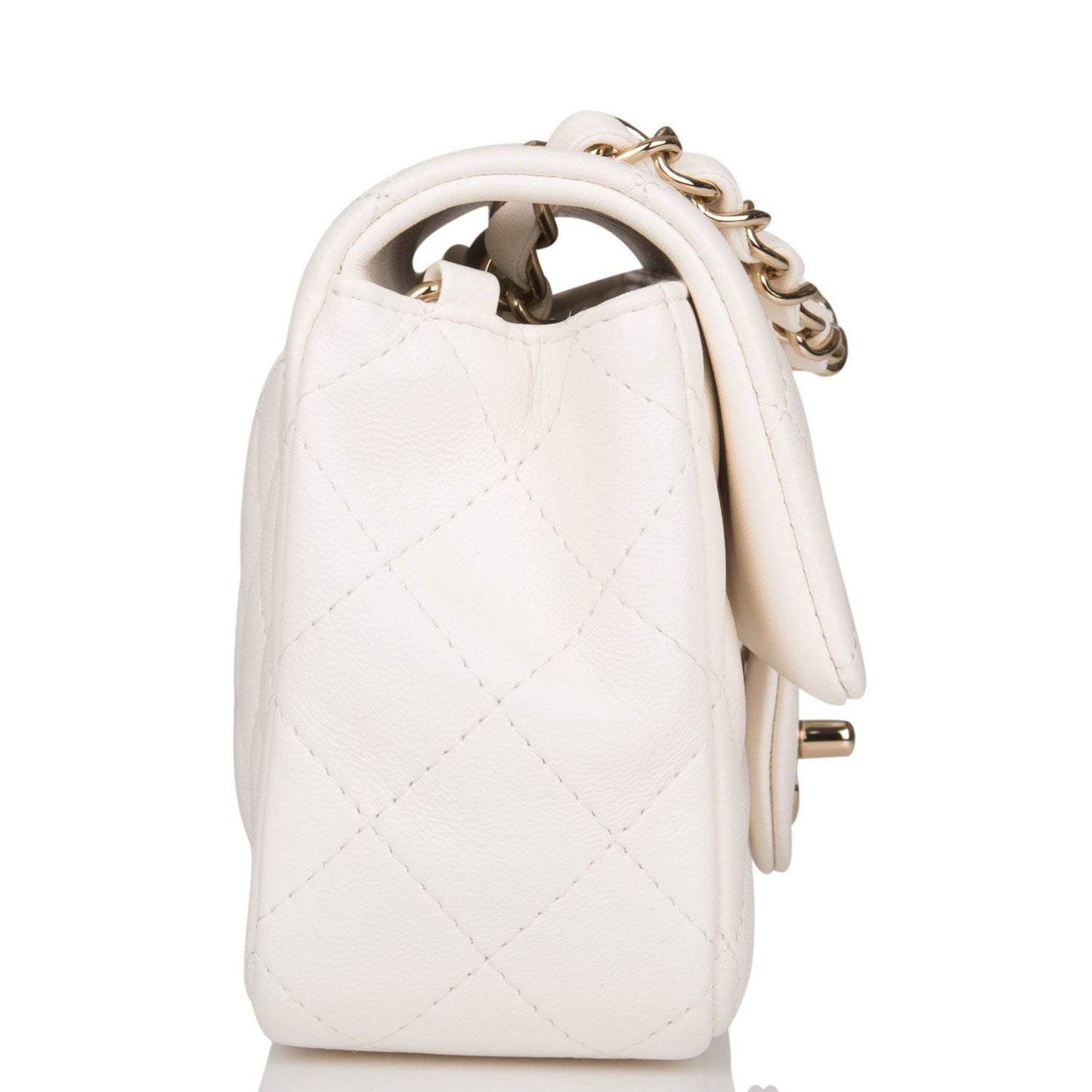 Chanel White Quilted Lambskin Rectangular Mini Classic Flap Bag Light Gold Hardware