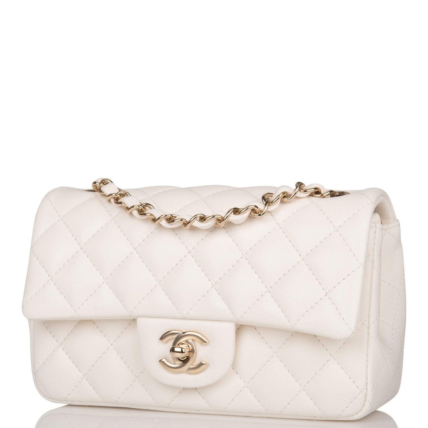 Chanel White Quilted Lambskin Rectangular Mini Classic Flap Bag Light Gold Hardware