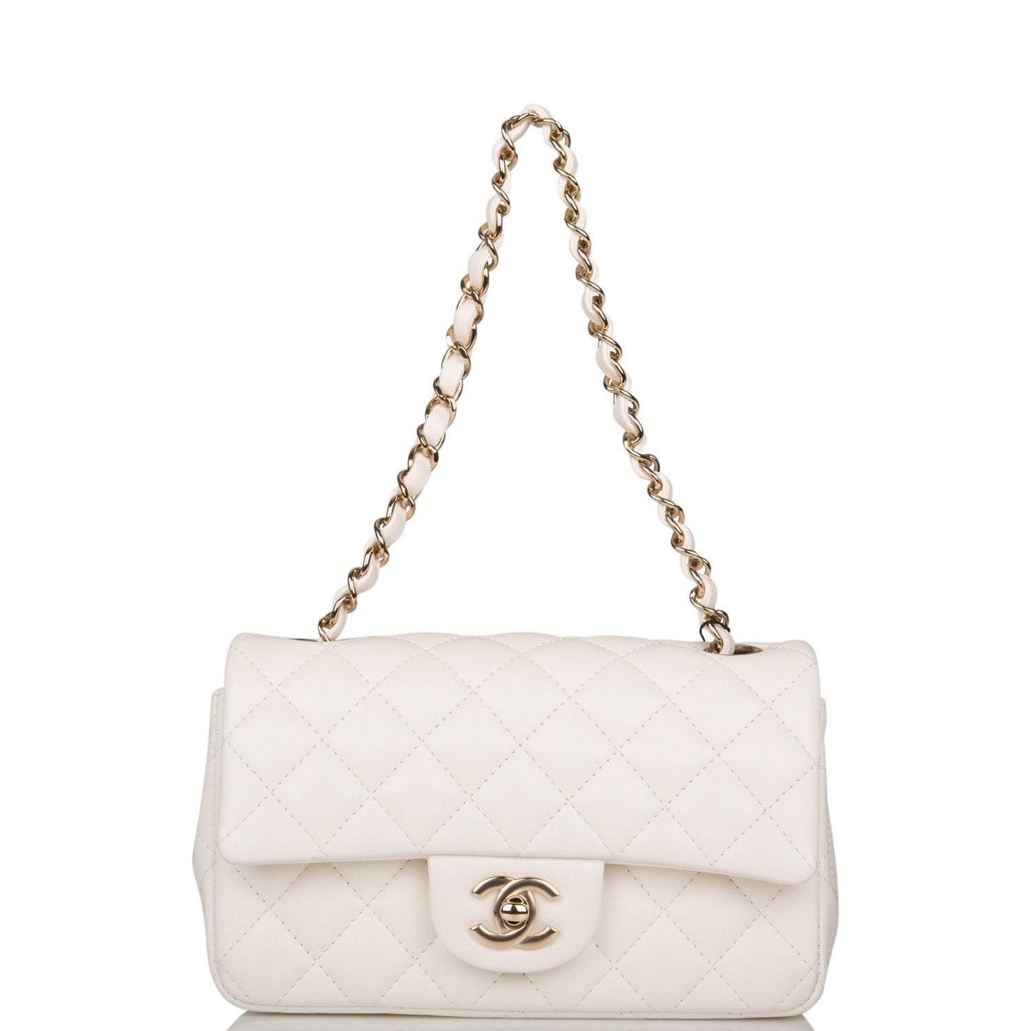 Chanel White Quilted Lambskin Rectangular Mini Classic Flap Bag Light Gold Hardware