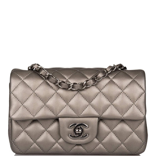 Chanel Mini Rectangular Flap Bag Ruthenium Lambskin Silver Hardware