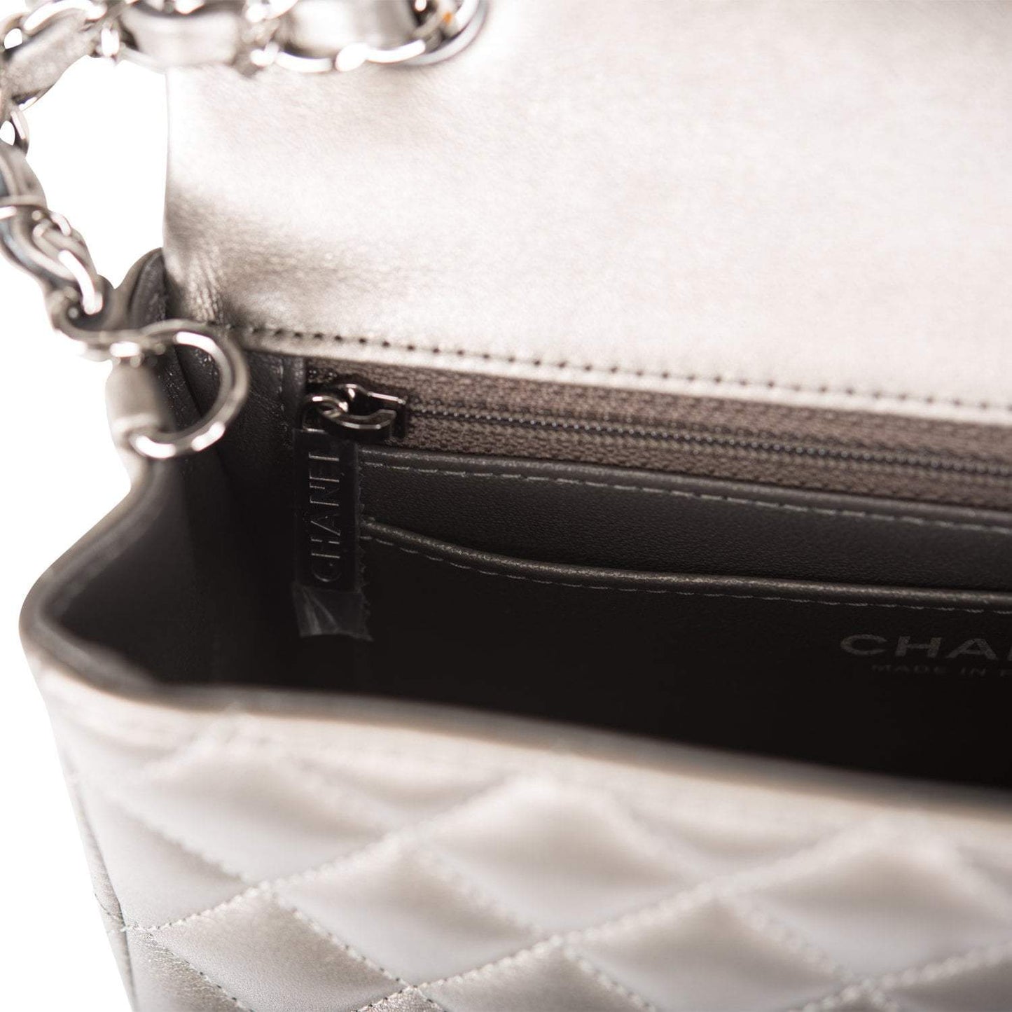 Chanel Mini Rectangular Flap Bag Ruthenium Lambskin Silver Hardware