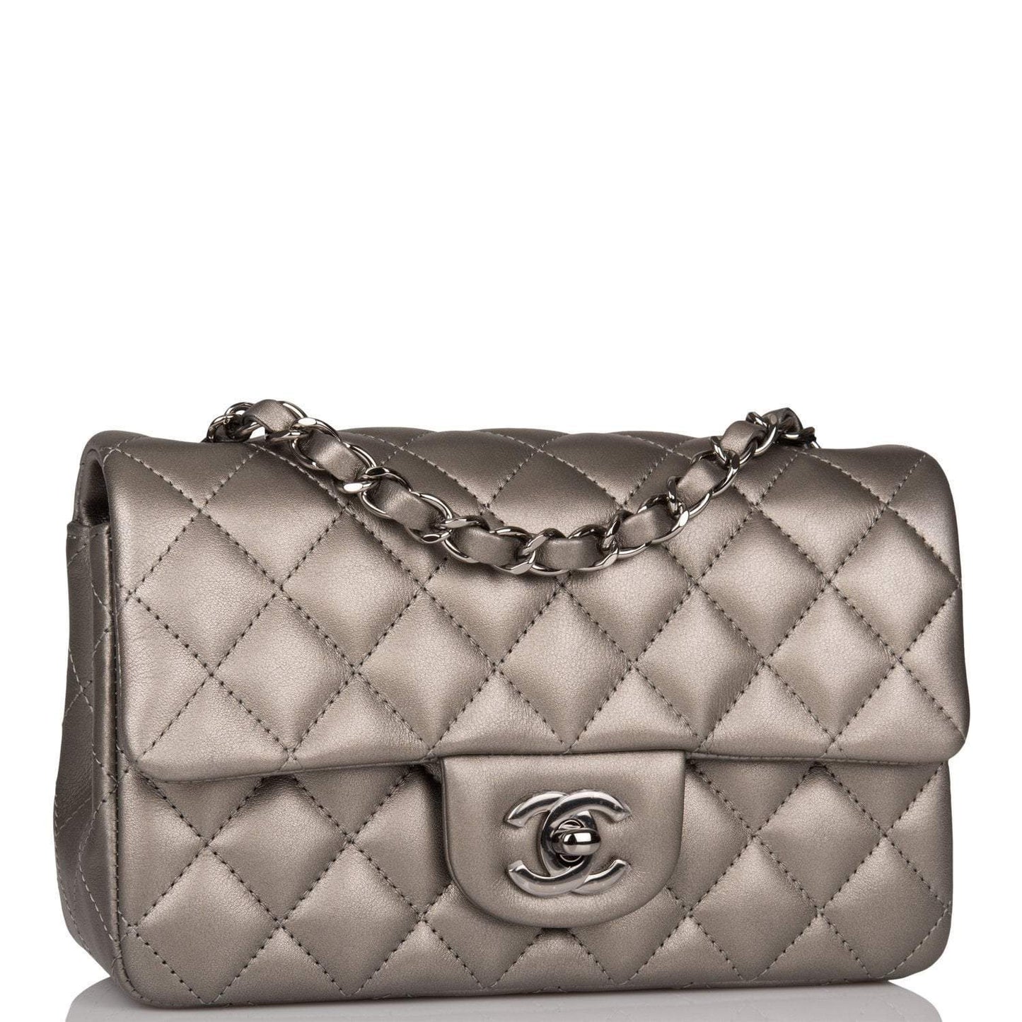 Chanel Mini Rectangular Flap Bag Ruthenium Lambskin Silver Hardware