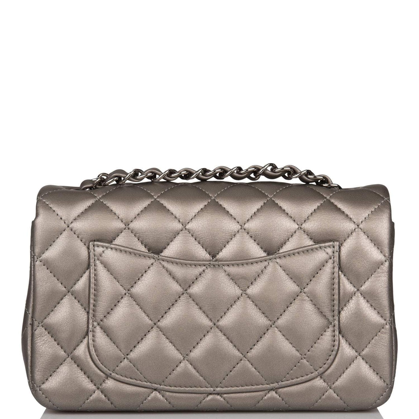 Chanel Mini Rectangular Flap Bag Ruthenium Lambskin Silver Hardware