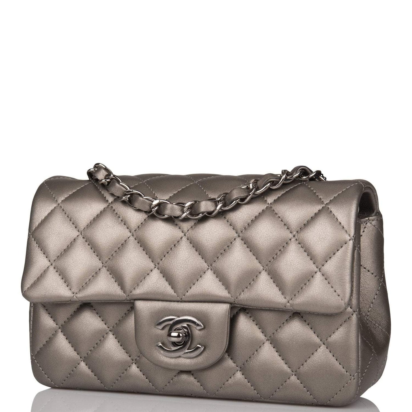 Chanel Mini Rectangular Flap Bag Ruthenium Lambskin Silver Hardware