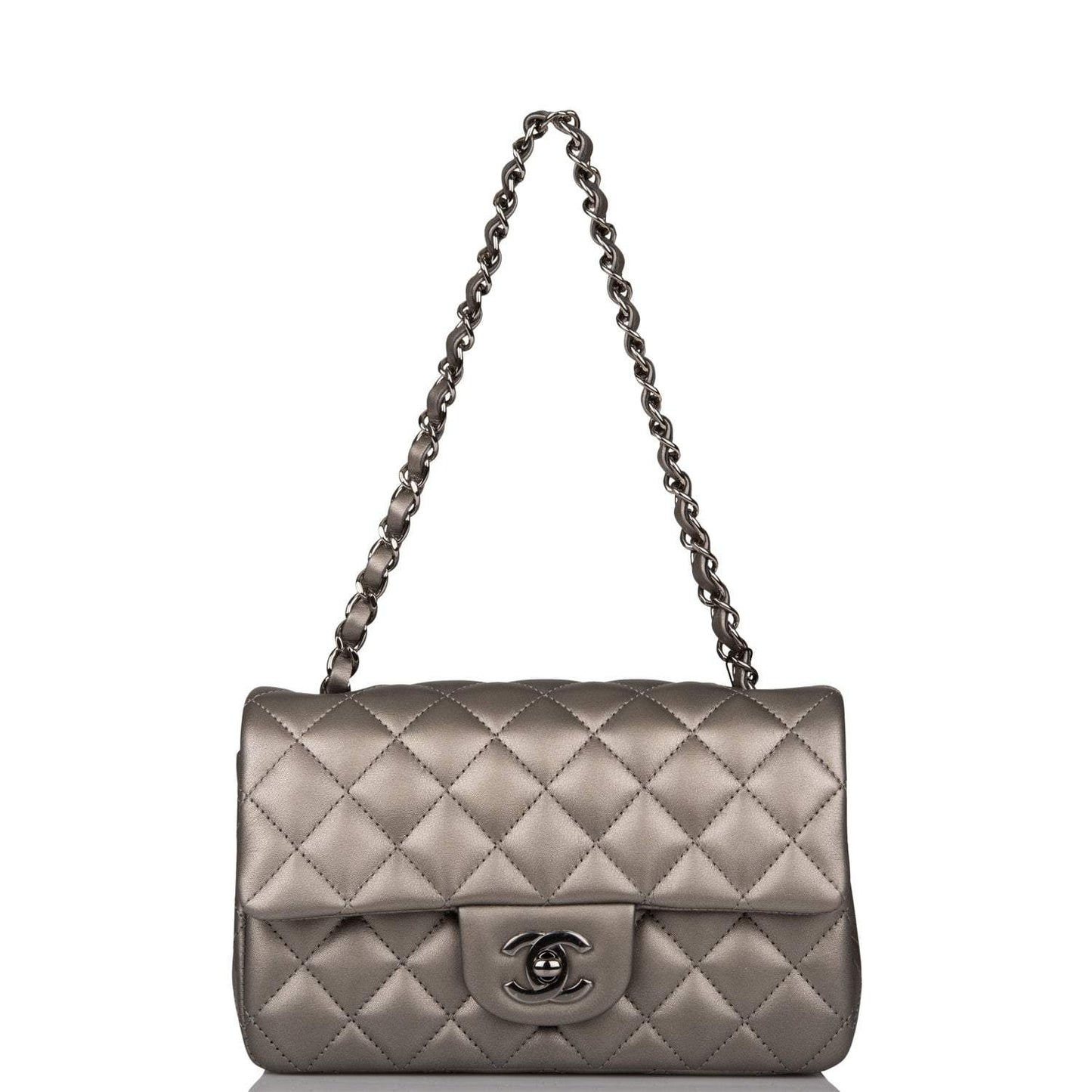 Chanel Mini Rectangular Flap Bag Ruthenium Lambskin Silver Hardware