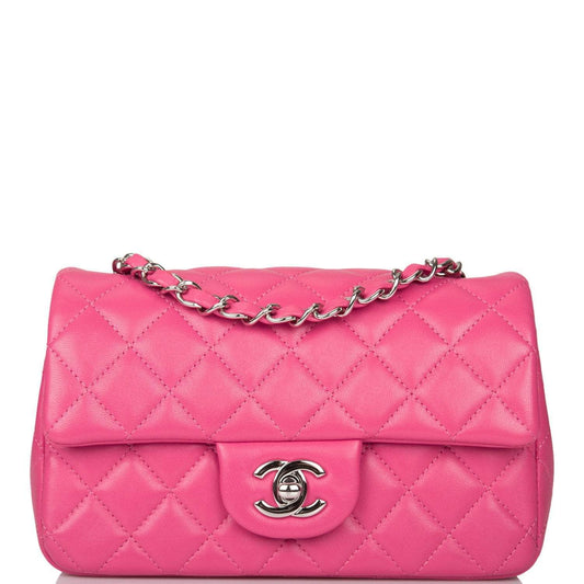 Chanel Pink Quilted Lambskin Rectangular Mini Classic Flap Bag Silver Hardware