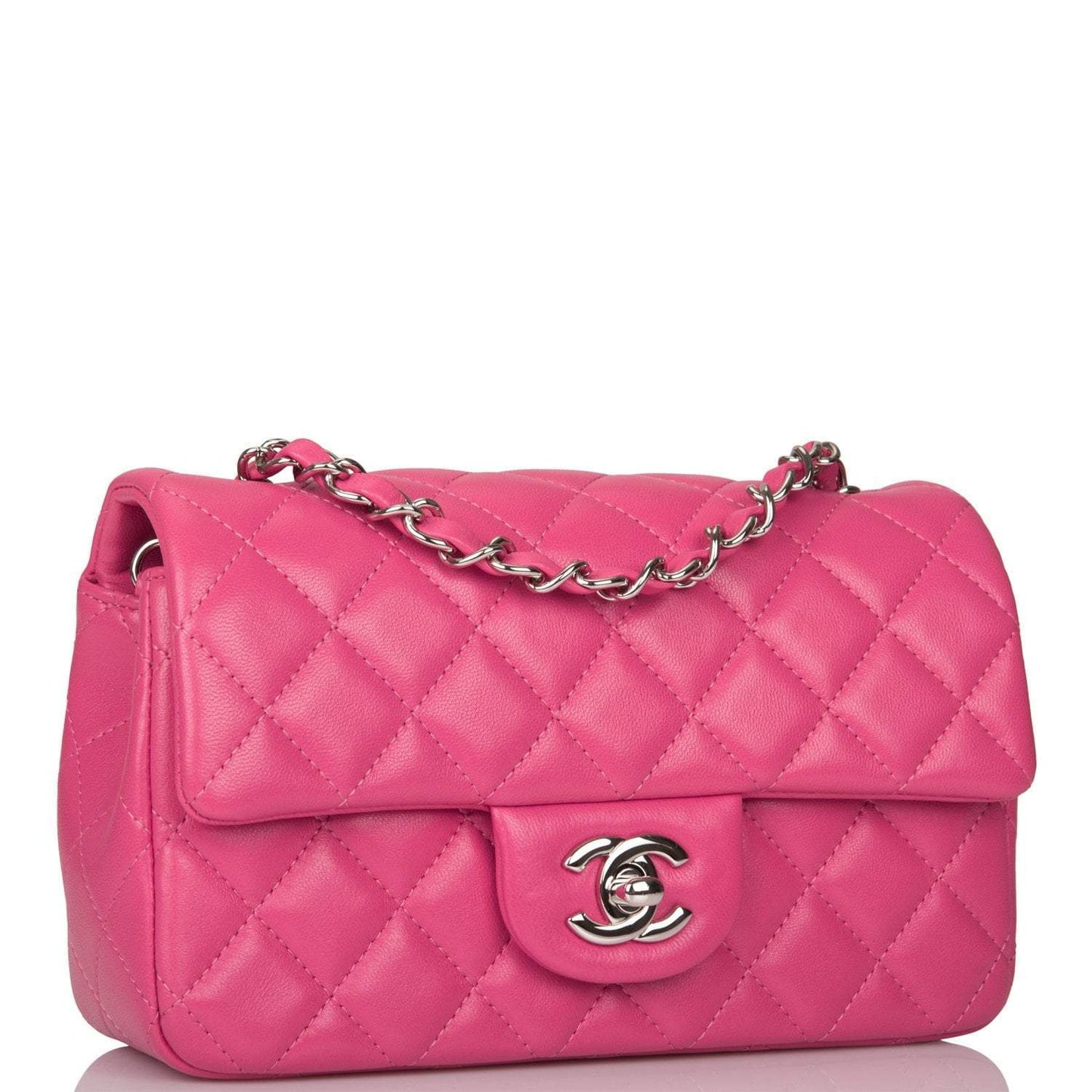 Chanel Pink Quilted Lambskin Rectangular Mini Classic Flap Bag Silver Hardware