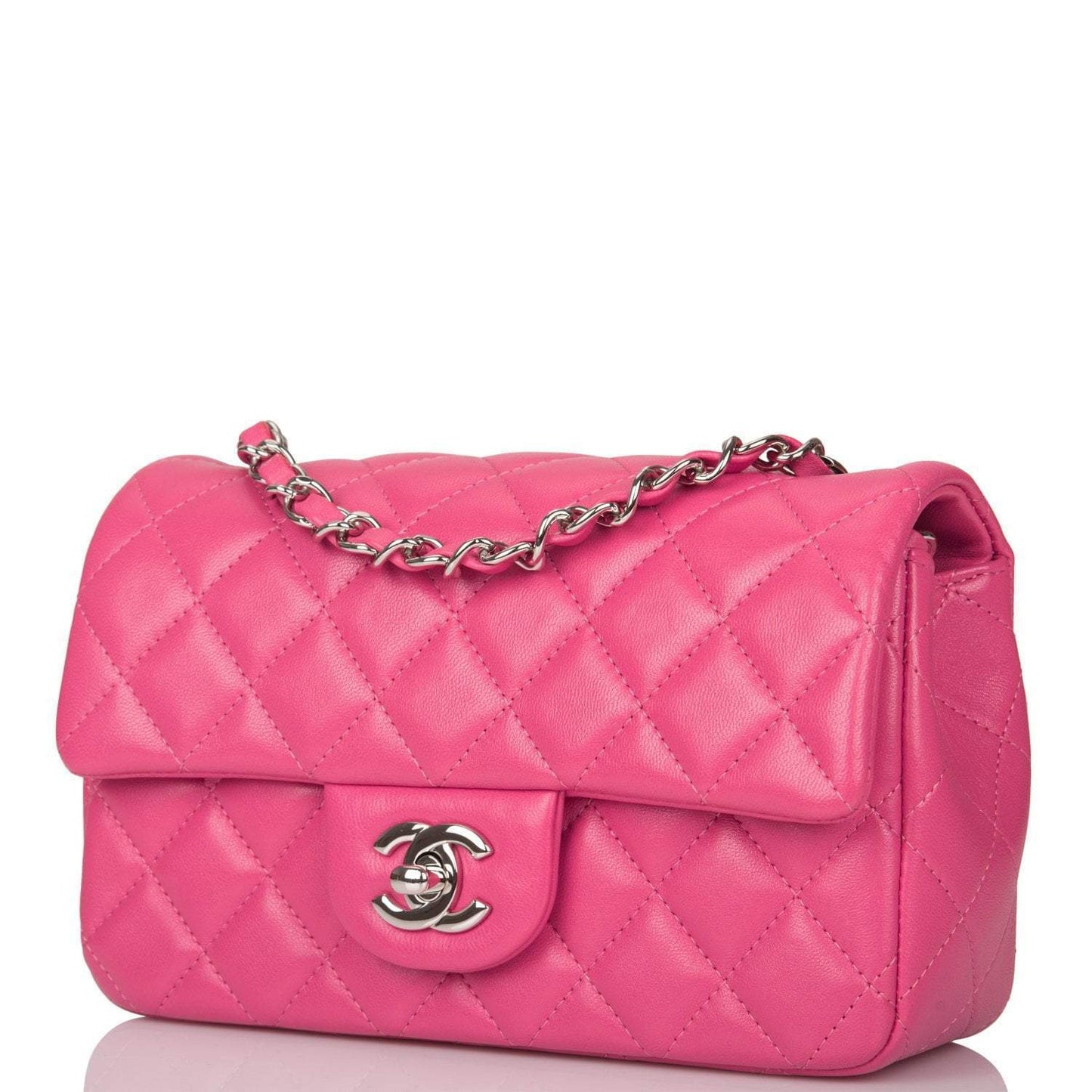 Chanel Pink Quilted Lambskin Rectangular Mini Classic Flap Bag Silver Hardware