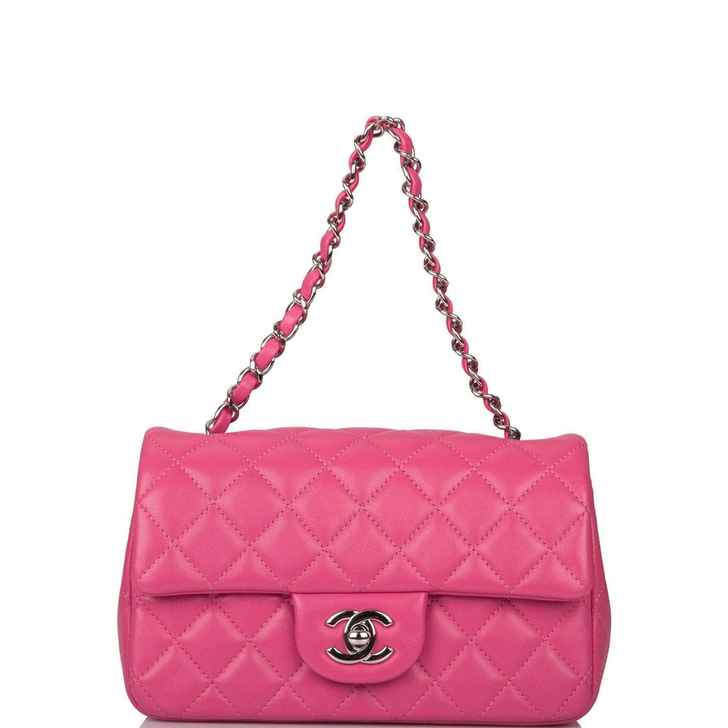 Chanel Pink Quilted Lambskin Rectangular Mini Classic Flap Bag Silver Hardware