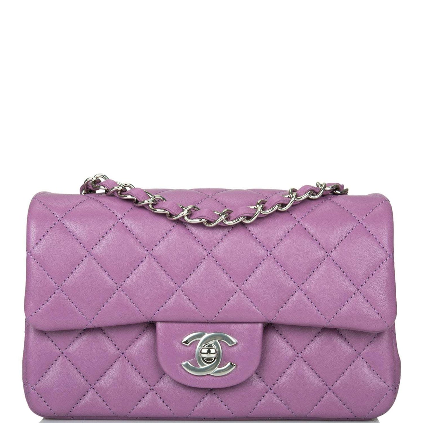 Chanel Purple Quilted Lambskin Rectangular Mini Classic Flap Bag Silver Hardware