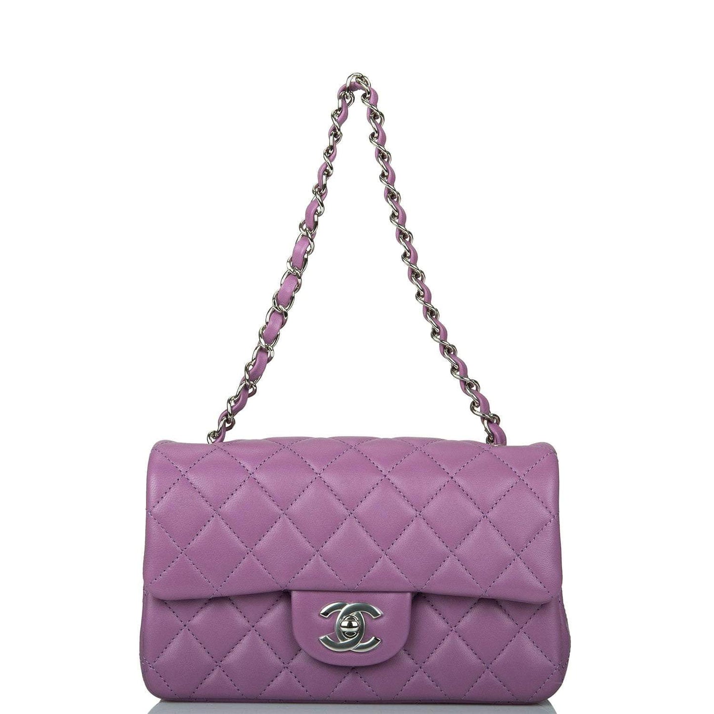 Chanel Purple Quilted Lambskin Rectangular Mini Classic Flap Bag Silver Hardware