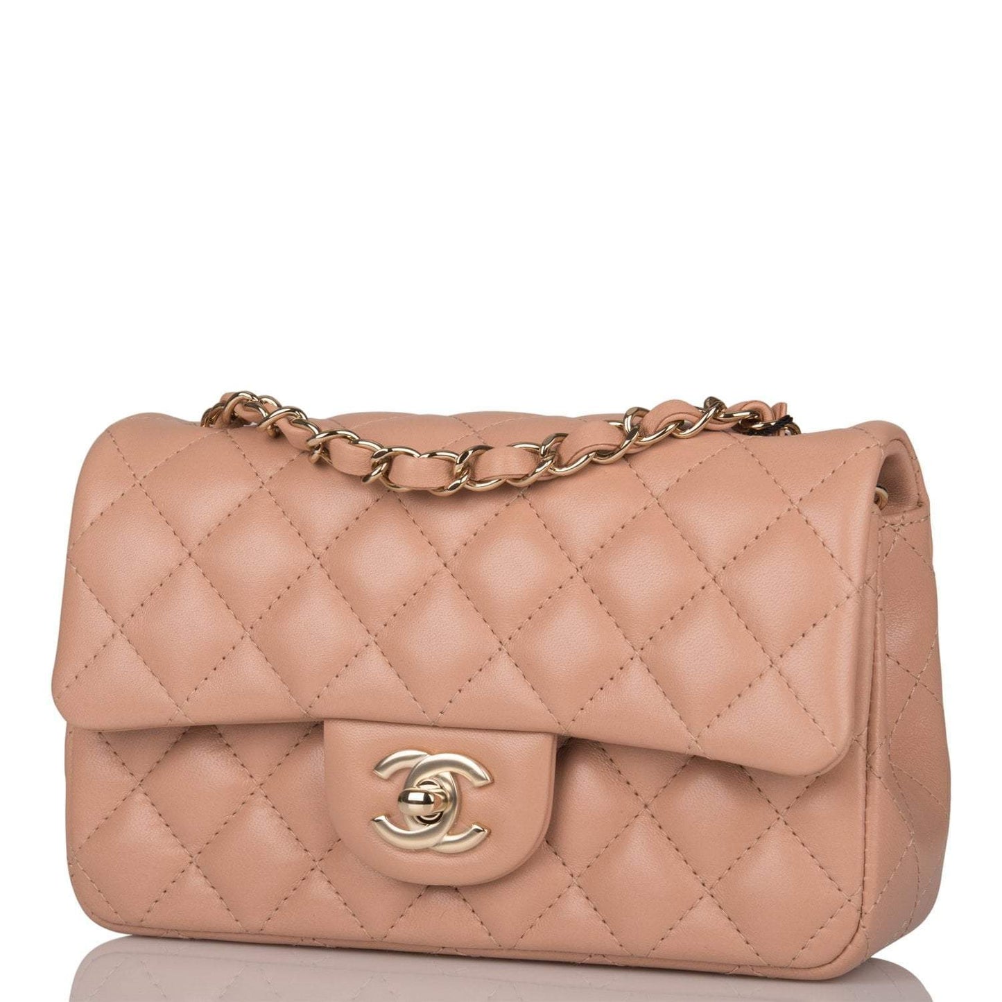 Chanel Beige Quilted Lambskin Rectangular Mini Classic Flap Bag Light Gold Hardware