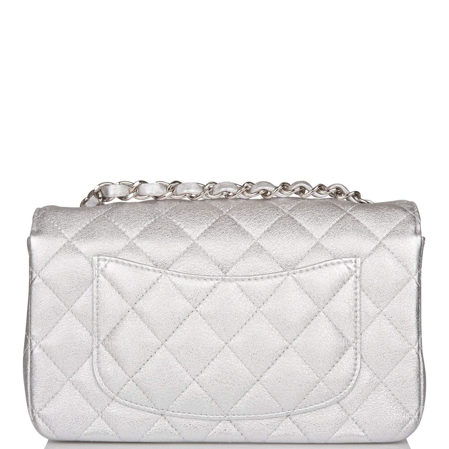 Chanel Mini Rectangular Flap Bag Silver Metallic Lambskin Silver Hardware