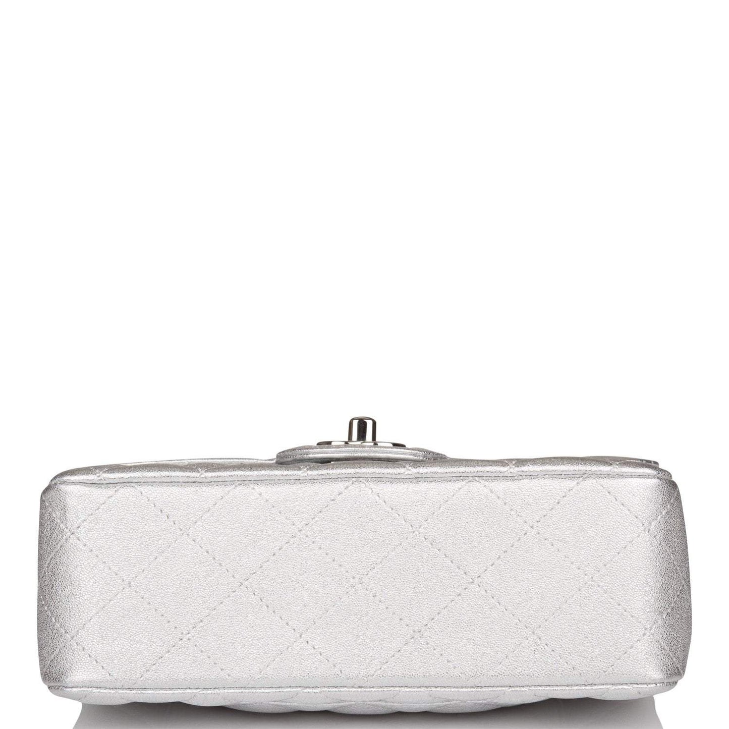 Chanel Mini Rectangular Flap Bag Silver Metallic Lambskin Silver Hardware