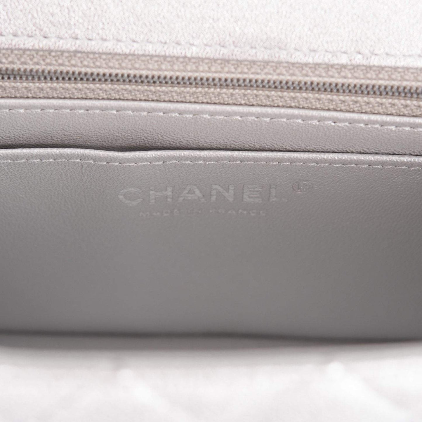 Chanel Mini Rectangular Flap Bag Silver Metallic Lambskin Silver Hardware