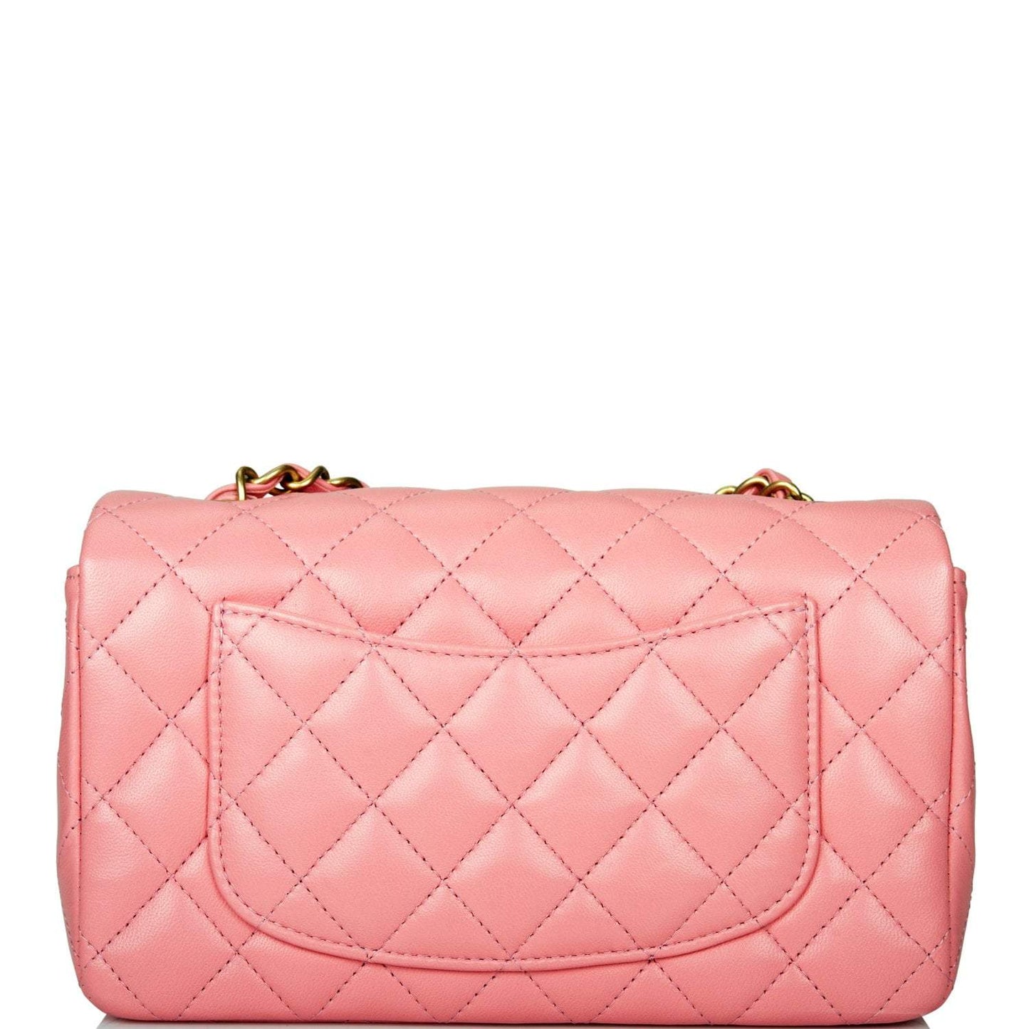 Chanel Pink Quilted Lambskin Rectangular Mini Classic Flap Bag Antique Gold Hardware