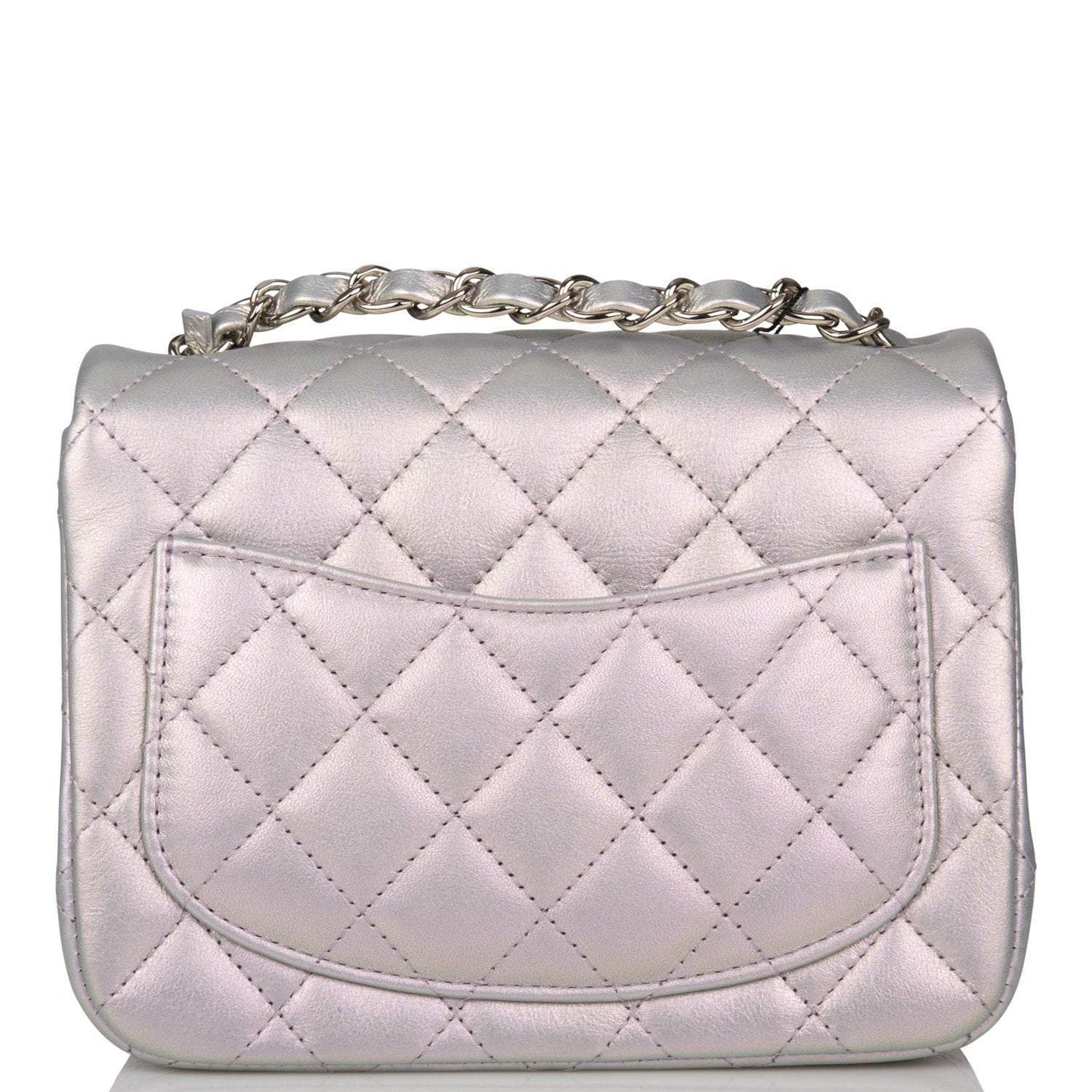 Chanel Mini Square Flap Bag Lavender Iridescent Lambskin Silver Hardware