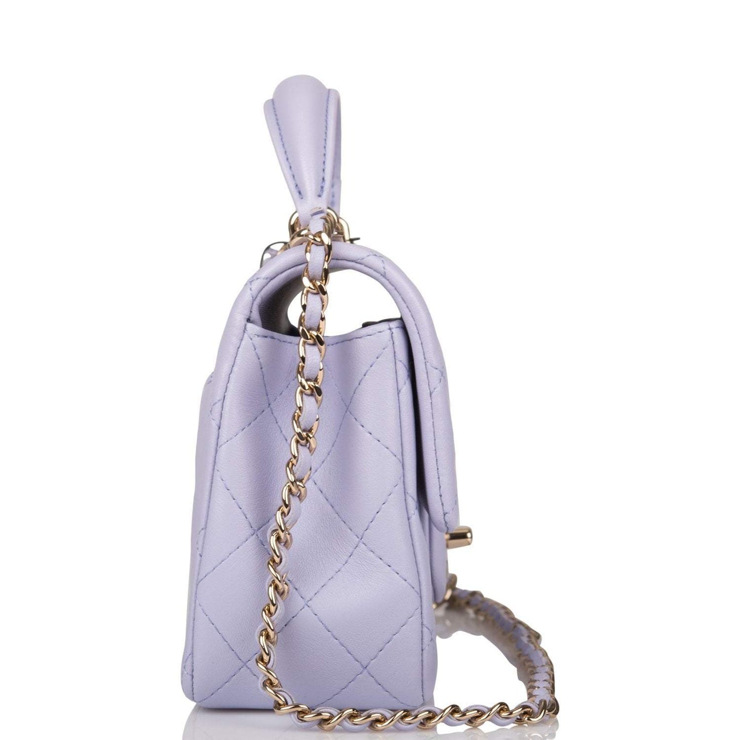 Chanel Rectangular Mini Flap Bag with Top Handle Lavender Quilted Lambskin  Light Gold Hardware