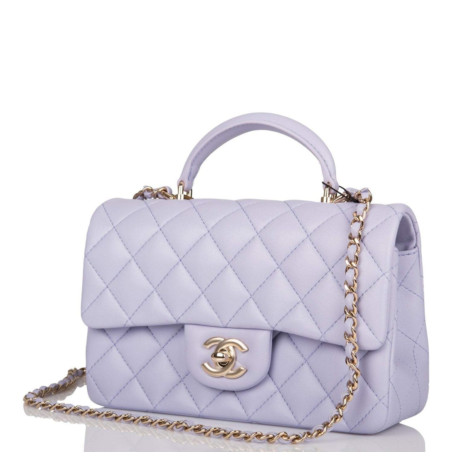 Chanel Rectangular Mini Flap Bag with Top Handle Lavender Quilted Lambskin  Light Gold Hardware