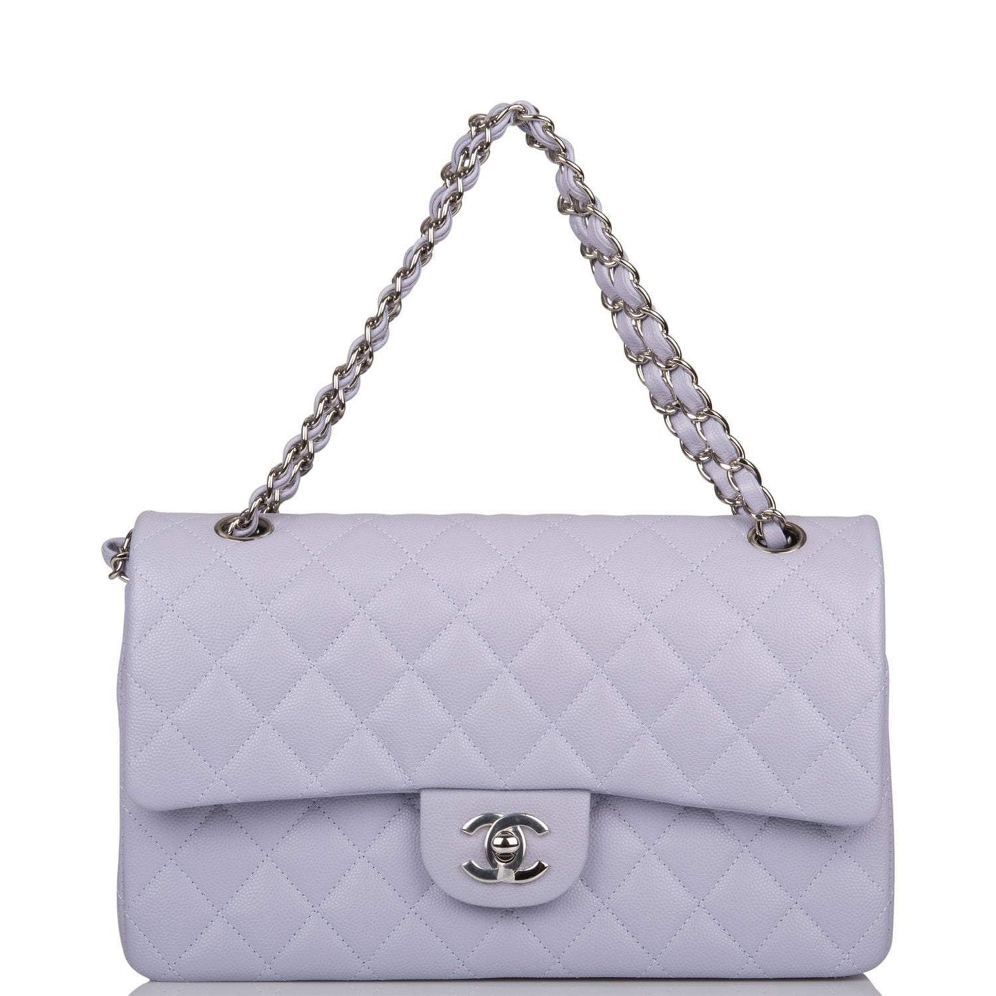 Chanel Medium Classic Double Flap Bag Lavender Quilted Caviar Silver Hardware