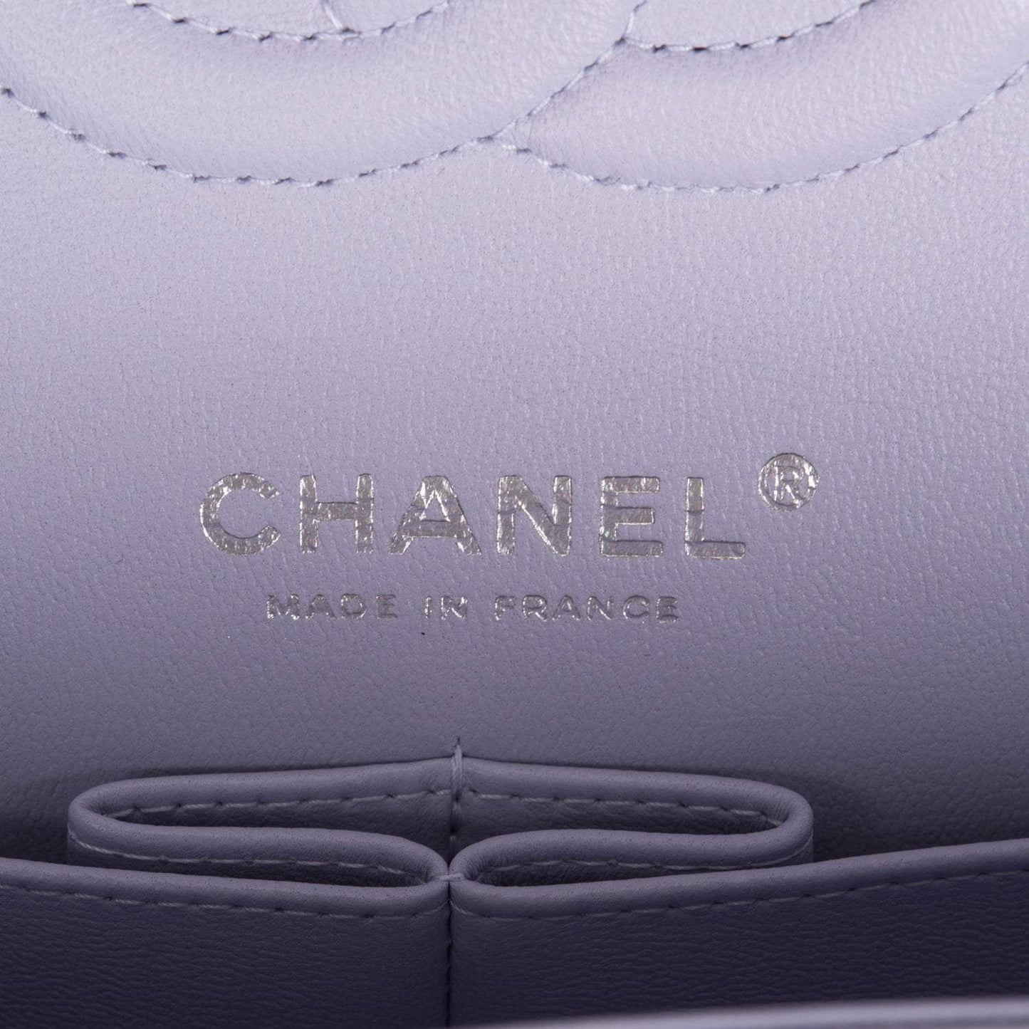 Chanel Medium Classic Double Flap Bag Lavender Quilted Caviar Silver Hardware