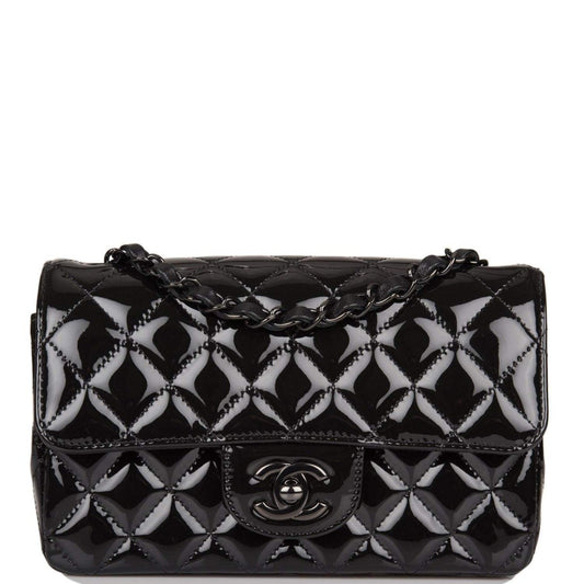 Chanel Mini Rectangular Flap Bag SO Black Patent Black Hardware