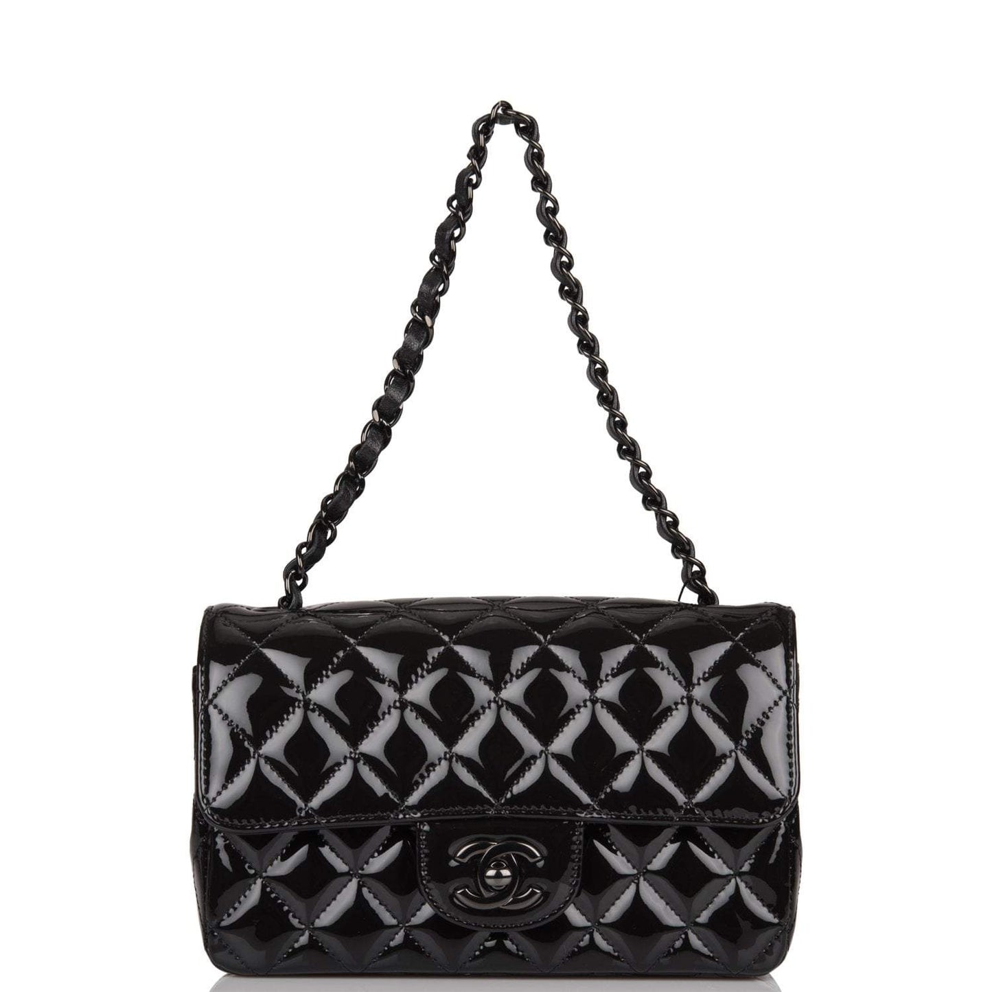 Chanel Mini Rectangular Flap Bag SO Black Patent Black Hardware